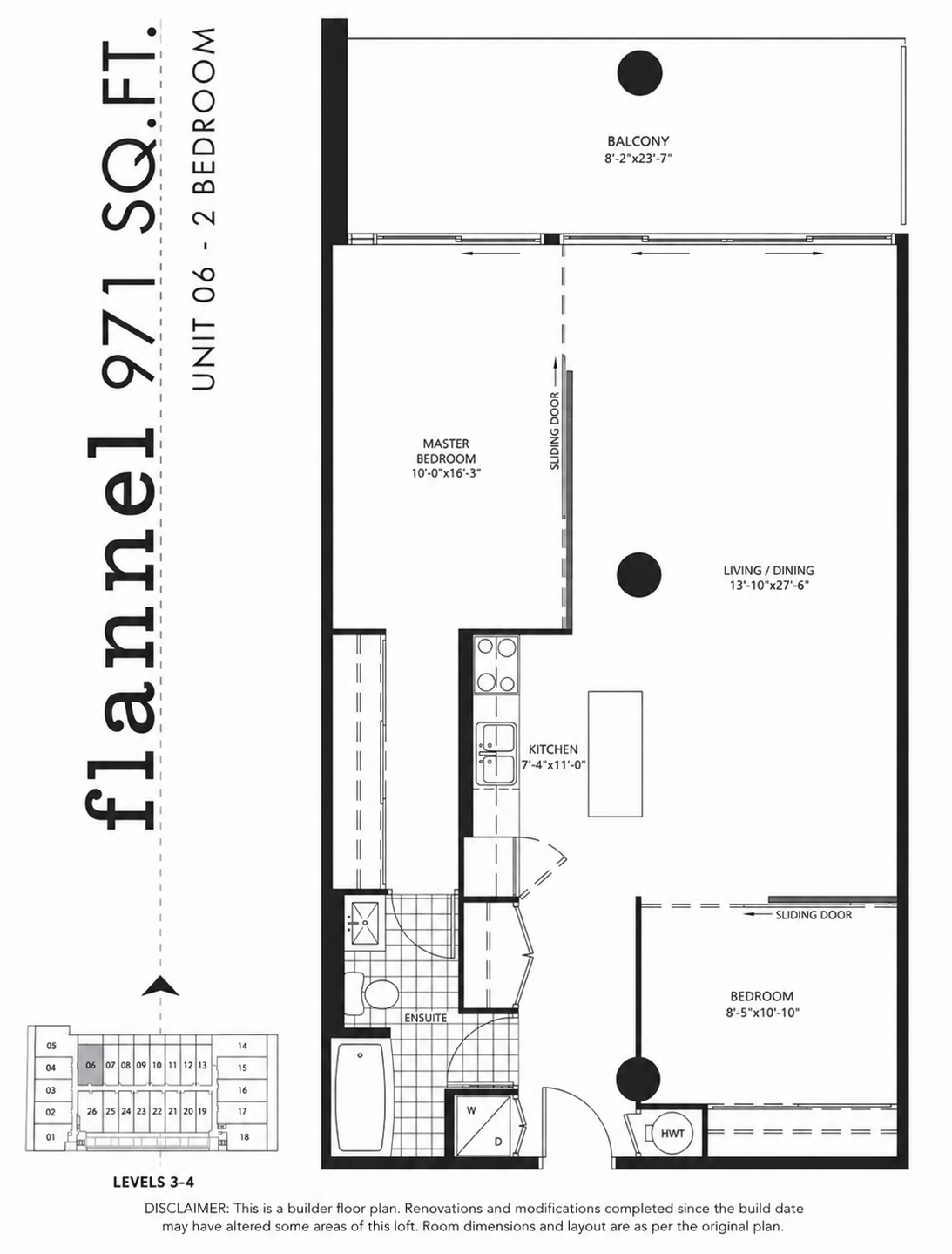 233 Carlaw Unit 406 builder floor plan – Flannel 971 sq.ft. 2 bedroom